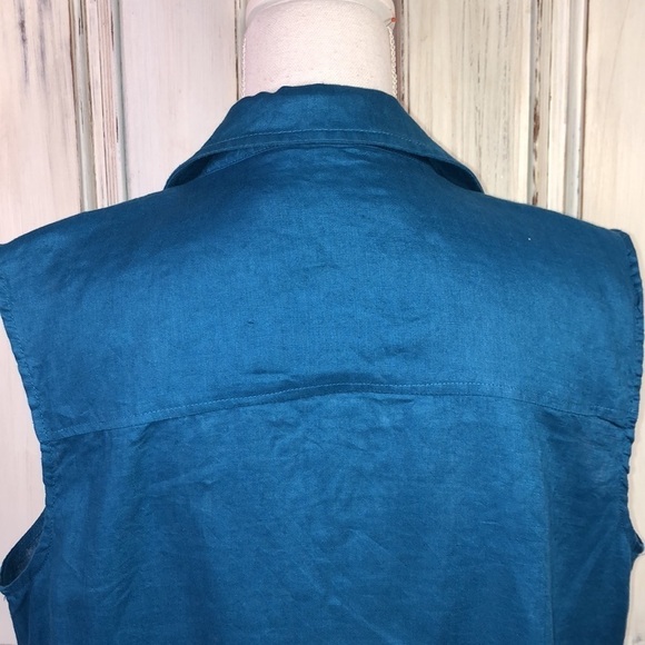 Marc New York by Andrew Marc 100% Blue Linen Sleeveless Button Down Shift Dress - Picture 6 of 9